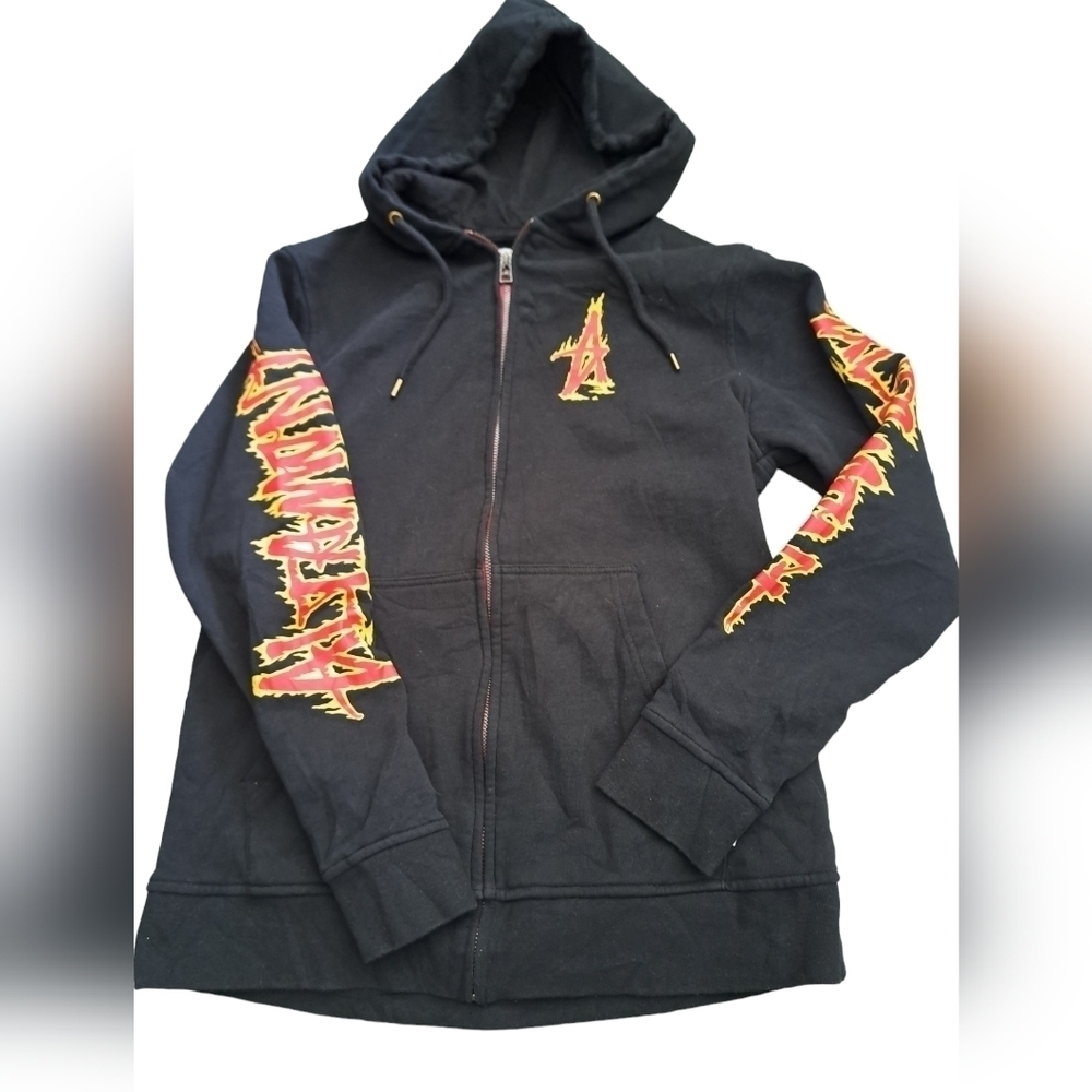 ALTAMONT MEN'S HOODED SWEATER black academia zip front sweater SPELLOUT flame M